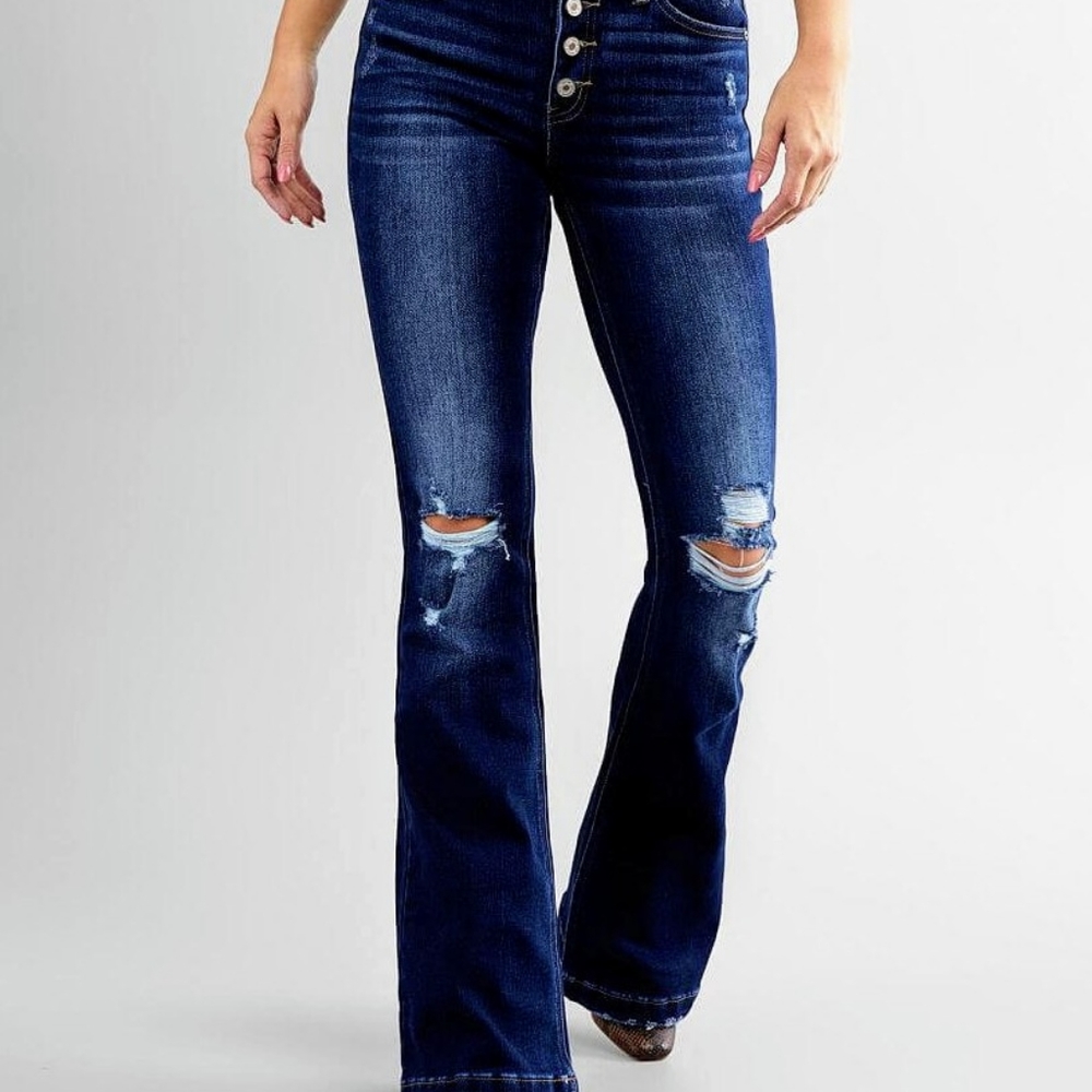 Kancan Midrise Distressed Flare